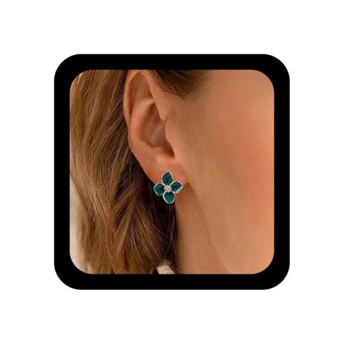 Allereya Vintage Blumen Ohrstecker Öl Blumen Ohrringe Matte Blumen Ohrringe Grün Blumen Ohrstecker Schmuck Für Frauen Und Mädchen (grün) von Allereya