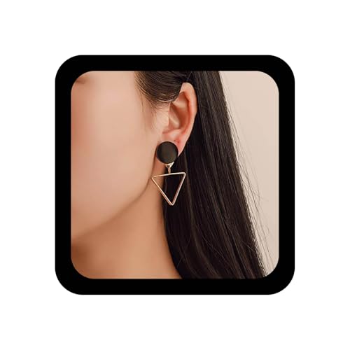 Allereya Vintage Boho hohles Dreieck baumelnde Ohrringe schwarze quadratische Ohrstecker goldene geometrische Kreis-Tropfen-Ohrringe Mismatch asymmetrische Ohrringe Schmuck für Frauen und Mädchen von Allereya