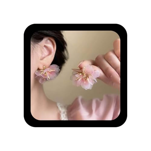 Allereya Vintage Chiffon Floral Drop Ohrringe Stoff Blume Ohrringe Rosa Blume Baumeln Ohrring Spitze Blumen Ohrring Hochzeit Brautschmuck Für Frauen von Allereya