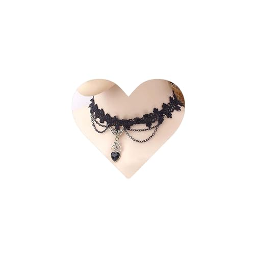 Allereya Vintage Choker-Halskette mit hohler Spitze, schwarzer Onyx, Herz-Anhänger, Gothic-Spitzenhalskette, 90er Jahre, viktorianische Tattoo-Halskette, Schmuck für Frauen und Mädchen von Allereya