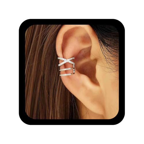 Allereya Vintage Criss Cross Manschettenohrringe Silber Ohrmanschetten Ohrringe Minimalistische Manschetten Wrap Ohrring Cz Muschel Manschette Ohrring Kein Piercing Schmuck Für Frauen von Allereya