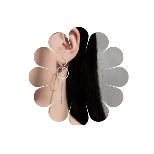 Allereya Vintage Double Circle Ohrringe Long Circle Stick Ohrringe Infinity Bar Ohrstecker Silber Geometric Drop Ohrringe Schmuck für Frauen und Mädchen Geschenk von Allereya