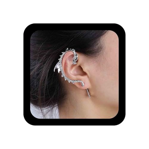 Allereya Vintage Drache Ohrmanschette Wrap Ohrringe Drachen Ohrkletterer Ohrringe Schwarzer Drache Wrap Around Ohrringe Alter Drachenknorpel Ohrclip Ohrringe Schmuck Für Frauen Und Mädchen (schwarz) von Allereya