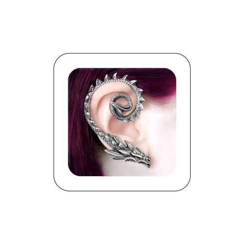 Allereya Vintage Drachen Ohrmanschette Wrap Ohrringe Fliegender Drache Ohrkletterer Ohrringe Antiker Drache Knorpel Ohrclip Ohrringe Silber Drache Ohrringe Schmuck Für Frauen Und Mädchen (Silber) von Allereya