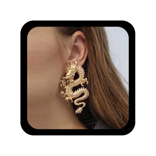 Allereya Vintage Drachen Ohrringe Antike Drachen Ohrringe Punk Übertrieben Drachen Ohrringe Gold Tier Ohrringe Schmuck Für Frauen Und Mädchen von Allereya