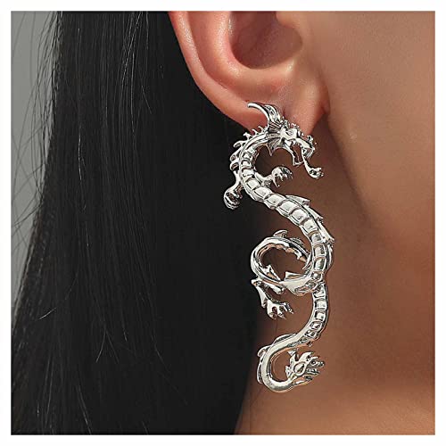 Allereya Vintage Drachen Ohrringe Antike Drachen Ohrringe Punk Übertrieben Drachen Ohrringe Silber Tier Ohrstecker Schmuck Für Frauen Und Mädchen (Silber) von Allereya