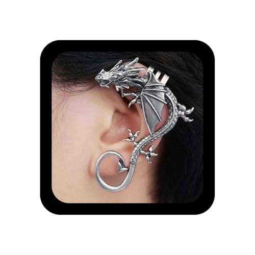 Allereya Vintage Drachen Ohrstecker Ohrringe Antiker Drachenknorpel Ohrringe Drachen Clip On Ohrringe Silber Drachen Ohrringe Ohrhänger Schmuck Für Frauen Und Mädchen (silber) von Allereya