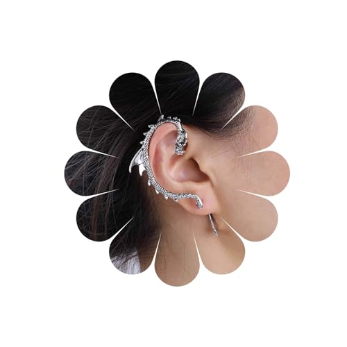 Allereya Vintage Drachen Ohrstecker Ohrringe Drachen Ohrstecker Ohrringe Silber Drachen Ohrringe Alter Drachenknorpel Ohrclip Ohrringe Schmuck Für Frauen Und Mädchen (silber) von Allereya
