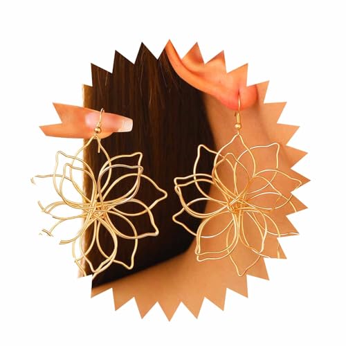 Allereya Vintage Draht Blumen Ohrringe Lotus Floral Drop Ohrringe Hohl Gold Blumen Ohrringe Große Lotus Blume Ohrringe Blume Draht Statement Ohrringe Schmuck Für Frauen von Allereya