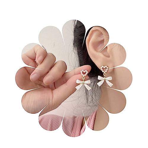 Allereya Vintage Emaille Bogen Ohrringe Perle Herz Ohrstecker Ohrringe Bowknot Tropfen Ohrringe Herz Perle Ohrringe Schmuck Für Frauen Und Mädchen von Allereya
