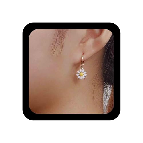 Allereya Vintage Gänseblümchen Blume Baumeln Tropfen Ohrringe Kleine Gänseblümchen Hoop Huggie Ohrringe Blume Gänseblümchen Ohrringe Gold Minimal Ohrringe Schmuck Für Frauen Und Mädchen von Allereya