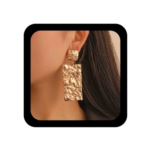 Allereya Vintage Geometrische Quadratische Ohrringe Große Gehämmertes Quadrat Baumeln Ohrringe Gold Rechteck Ohrringe Anweisung Quadrat Tropfen Ohrringe Schmuck Für Frauen Und Mädchen (Gold) von Allereya