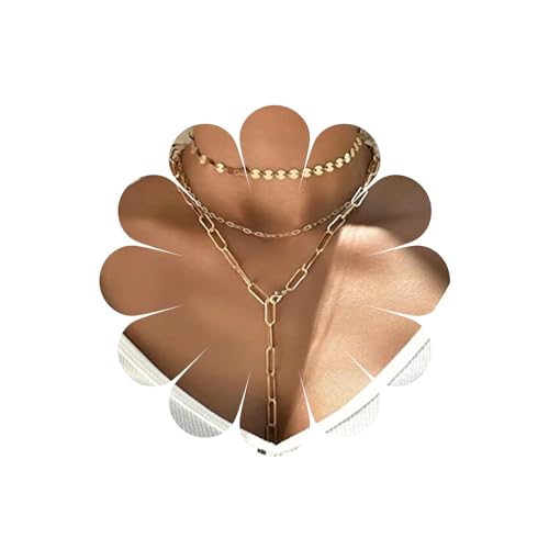 Allereya Vintage Geschichtet Büroklammer Kette Halskette Gold Lariat Y Halskette Lange Tropfen Kette Halskette Scheibe Paillettenkette Choker Halskette Schmuck Für Frauen Und Mädchen von Allereya