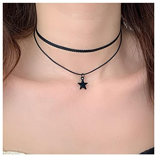 Allereya Vintage Geschichtet Leder Halsband Halskette Schwarz Stern Halsband Halskette Kurz Samt Halskette Boho Schwarzes Halsband Halskette Schmuck Für Frauen Und Mädchen von Allereya