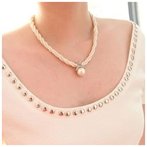 Allereya Vintage Geschichtete Perlenkette Halskette Multistrang-Perle Halskette Round Imitation Pearl Choker Halskette Brautkette Kettenschmuck für Frauen und Mädchen Bridemaids Geschenke von Allereya