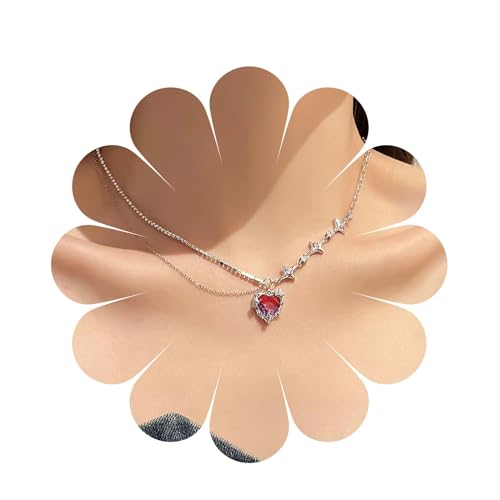 Allereya Vintage Geschichteten Kristall Liebe Herz Halskette Rosa Kristall Herz Anhänger Halskette Silber Cz Stern Choker Halskette Spleiß Tennis Kette Halskette Schmuck Für Frauen Und Mädchen von Allereya