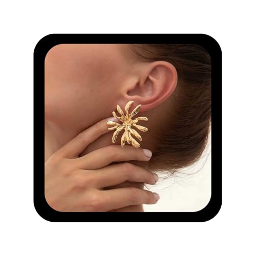 Allereya Vintage Gold Große Blume Ohrstecker Geburt Blume Ohrringe Floral Aussage Ohrring Chrysantheme Floral Ohrringe Übertrieben Sonnenblume Ohrstecker Schmuck Für Frauen von Allereya