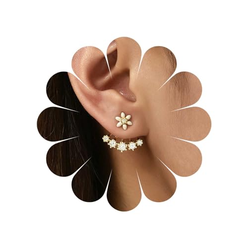 Allereya Vintage Kristall Blume Ohr Jacke Ohrringe Gold CZ Strass Blumenohrringe Cz Ohrstecker Floral Vorderseite Rückseite Ohrringe Zwei-Wege-Ohrringe Schmuck für Frauen und Mädchen von Allereya