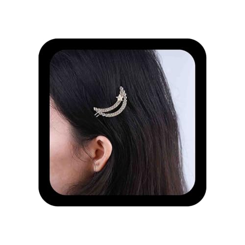 Allereya Vintage Kristall Haarspange Barrette Strass Mondsichel Haarnadeln Barrette Gold Cz Stern Haarspange Kopfbedeckung Kristall Meniskus Haarzubehör Für Frauen Und Mädchen (kristall) von Allereya