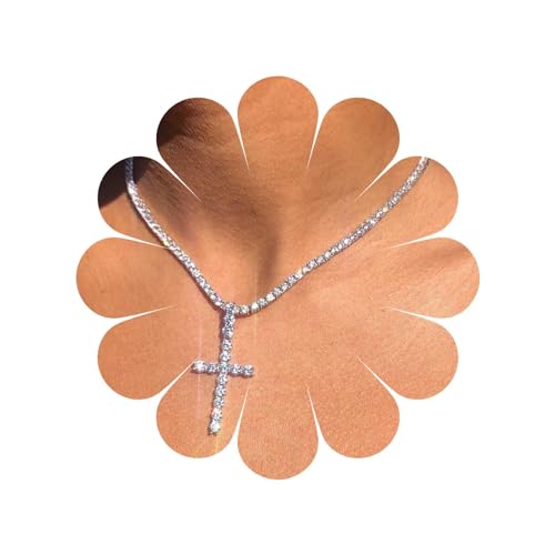 Allereya Vintage Kristall Kreuz Halskette Strass Kreuz Anhänger Halskette Silber Cz Tennis Kette Choker Halskette Retro Kreuz Choker Halskette Schmuck Für Frauen Und Mädchen von Allereya