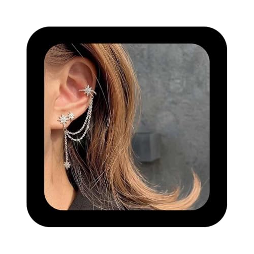 Allereya Vintage Kristall Nordstern Ohrringe Stern Kette Ohrstecker Baumeln Ohrringe Strass Stern Baumeln Ohrringe Cz Silber Stern Kette Tropfen Ohrringe Schmuck Für Frauen Und Mädchen von Allereya
