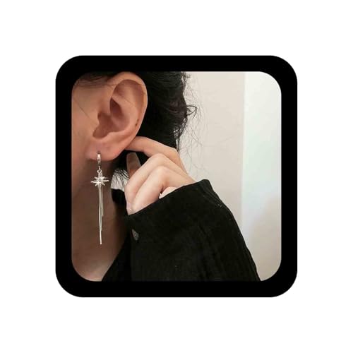 Allereya Vintage Kristall Nordstern Ohrringe Strass Nordstern Tropfen Ohrringe Lange Cz Kette Quaste Ohrringe Silber Cz Starburst Huggie Hoop Ohrringe Schmuck Für Frauen Und Mädchen von Allereya