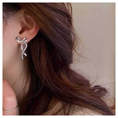 Allereya Vintage Kristall Ohrringe Bogen Ohrringe Hohl Bogen Ohrstecker Ohrringe Silber Cz Ohrstecker Ohrringe Funkelnder Kristall Bogenknoten Ohrringe Schmuck Für Frauen Und Mädchen (silber) von Allereya