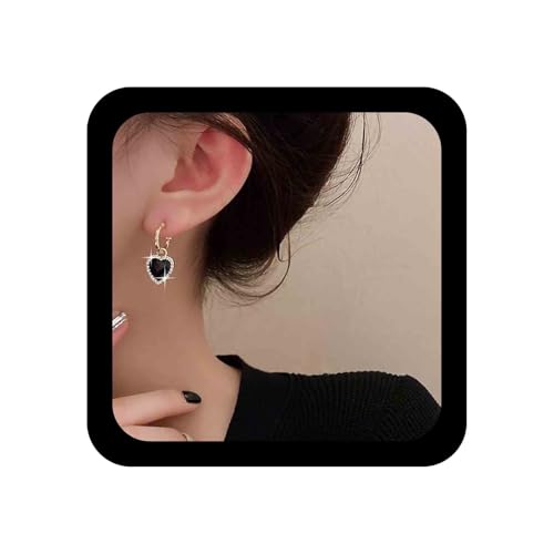 Allereya Vintage Kristall Onyx Herz Ohrringe Schwarz Onyx Herz Baumeln Ohrringe Schwarz Puffy Herz Tropfen Ohrringe Gold Cz Hoop Huggie Ohrringe Schmuck Für Frauen Und Mädchen von Allereya