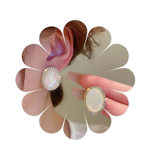 Allereya Vintage Kristall Oval Perlen Ohrstecker Strass Perlen Ohrringe Weiße Perlen Ohrringe Cz Perle Hochzeit Ohrringe Schmuck Für Frauen Und Mädchen von Allereya