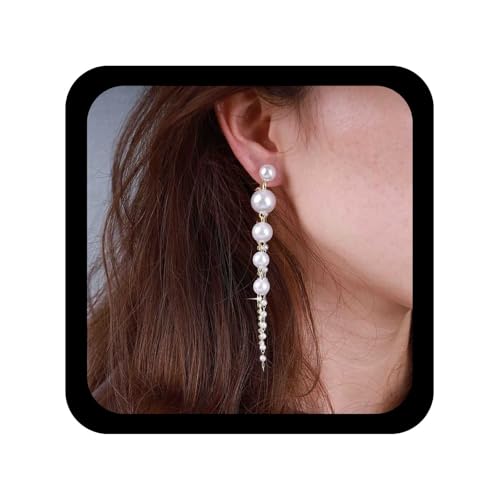 Allereya Vintage Kristall Perle Ohrringe Strass Lange Quaste Perle Ohrringe Lange Perle Tropfen Ohrstecker Ohrringe Cz Hochzeit Perle Kette Ohrringe Schmuck Für Frauen Und Mädchen von Allereya