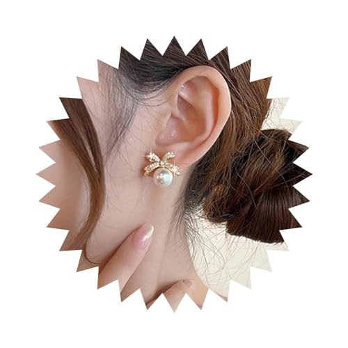 Allereya Vintage Kristall Perlen Ohrstecker Strass Schleife Perlen Ohrringe Winzige Perle Schleife Ohrringe Gold Cz Perle Ohrringe Schmuck Für Frauen Und Mädchen von Allereya