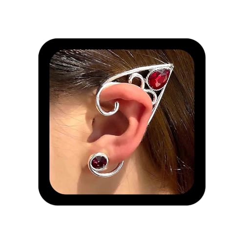 Allereya Vintage Kristall Rubin Elf Ohrstecker Ohrringe Elf Knorpel Ohrringe Tropfen Rubin Ohrringe Silber Elf Ohrhänger Ohrringe Schmuck Für Frauen Und Mädchen von Allereya