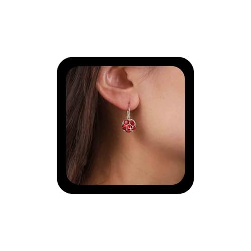 Allereya Vintage Kristall Rubin Ohrringe Rot Rubin Tropfen Ohrringe Gold Kugel Reifen Huggie Ohrringe Rubin Kristall Ohrstecker Schmuck Für Frauen Und Mädchen (rot) von Allereya