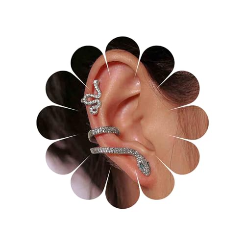 Allereya Vintage Kristall Schlange Ohrstecker Strass Schlange Ohrringe Cz Schlange Ohrclip Wrap Around Ohrring Silber Punk Schlange Ohrringe Schmuck Für Frauen Und Mädchen (silber) von Allereya