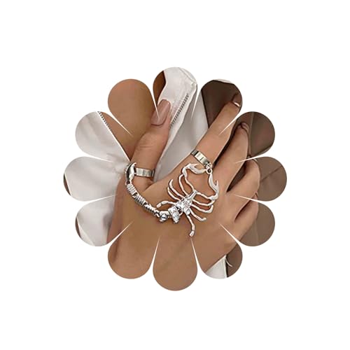 Allereya Vintage Kristall Skorpion Fingerringe Strass Skorpion Knöchel Kette Ringe Set Punk Statement Ringe Silber Offen Armreif Ringe Schmuck Für Frauen Und Mädchen (Silber) von Allereya