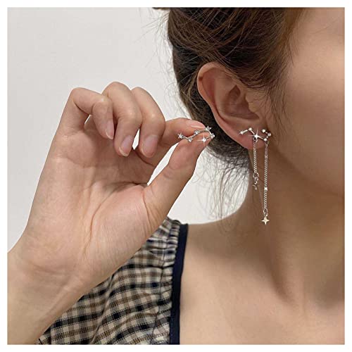 Allereya Vintage Kristall Stern Ohrringe Strass Stern Ohrclimber Ohrringe Cz Sternschnuppe Tropfen Ohrringe Lange Kette Baumeln Ohrringe Silber Asymmetrische Ohrringe Schmuck Für Frauen Und Mädchen von Allereya