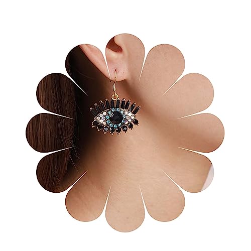 Allereya Vintage Kristall Teufel Auge Baumeln Ohrringe Strass Auge Tropfen Ohrring Schwarz Onyx Wimper Ohrringe Onyx Böse Auge Haken Ohrringe Schmuck Für Frauen Und Mädchen von Allereya