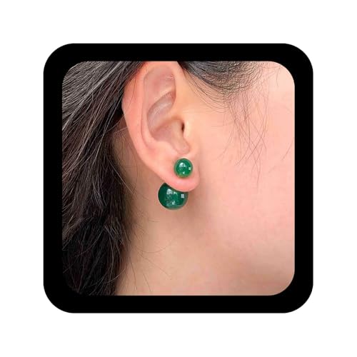 Allereya Vintage Kugelohrstecker Ohrringe Grün Kugel Ohrstecker Glasperlenstecker Grüner Edelstein Großer Doppelseitiger Perlenschmuck Für Frauen von Allereya