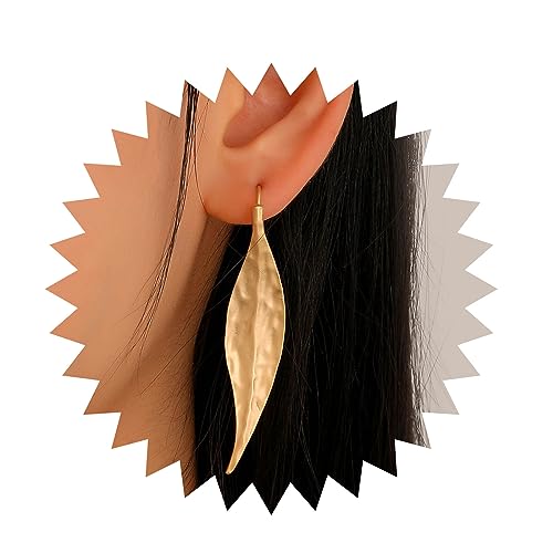 Allereya Vintage Metall Blatt Ohrringe Matt Blatt Tropfen Ohrringe Gold Blatt Ohrstecker Gehämmert Blatt Ohrringe Schmuck Für Frauen Und Mädchen (gold) von Allereya