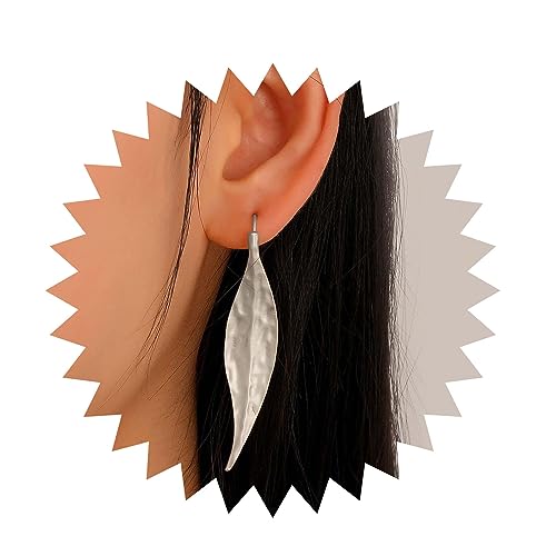Allereya Vintage Metall Blatt Ohrringe Matt Blatt Tropfen Ohrringe Silber Blatt Ohrstecker Gehämmert Blatt Ohrringe Schmuck Für Frauen Und Mädchen (silber) von Allereya