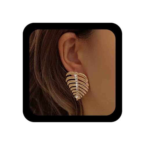 Allereya Vintage Metall Blatt Ohrringe Übertrieben Monstera Blatt Tropfen Haken Ohrringe Gold Cz Blatt Ohrstecker Große Palme Blatt Ohrringe Schmuck Für Frauen Und Mädchen von Allereya