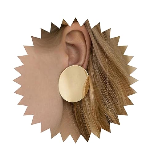 Allereya Vintage Gold Münze Ohrringe - Großer Kreis - Ohrstecker - Ohrringe - Gold - Minimal - Schmuck für Frauen und Mädchen von Allereya