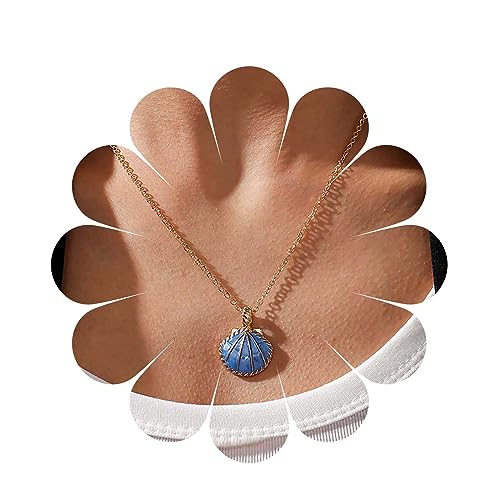 Allereya Vintage Muschel Anhänger Halskette Jakobsmuschel Choker Halskette Gold Jakobsmuschel Halskette Blau Muschel Halskette Schmuck Für Frauen Und Mädchen von Allereya