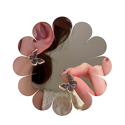 Allereya Vintage Onyx Kristall Schmetterling Ohrringe Strass Onyx Ohrringe Gold Cz Schmetterling Ohrringe Schmetterling Ohrstecker Schmuck Für Frauen Und Mädchen (gold) von Allereya