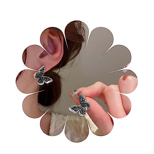 Allereya Vintage Onyx Kristall Schmetterling Ohrringe Strass Onyx Ohrringe Silber Cz Schmetterling Ohrringe Schmetterling Ohrstecker Schmuck Für Frauen Und Mädchen (silber) von Allereya