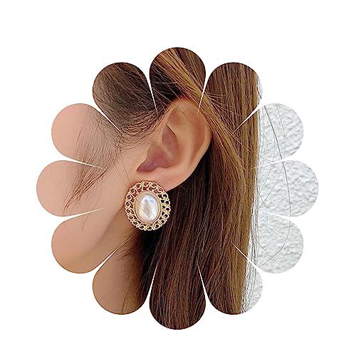 Allereya Vintage Ovale Perlen Ohrstecker Halbe Perlen Ohrringe Hohle Reifen Kreis Ohrringe Perle Hochzeit Ohrringe Schmuck Für Frauen Und Mädchen von Allereya