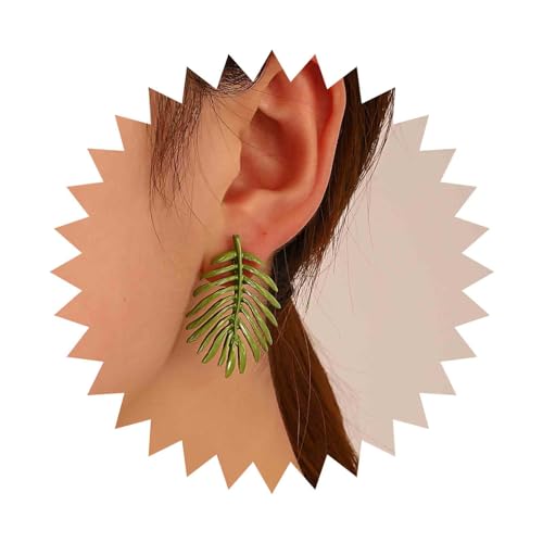 Allereya Vintage Palmblatt Ohrstecker - Grünes Blatt Ohrringe - Monstera Blätter Ohrstecker - Emaille Blätter Ohrringe - Schmuck Für Frauen von Allereya