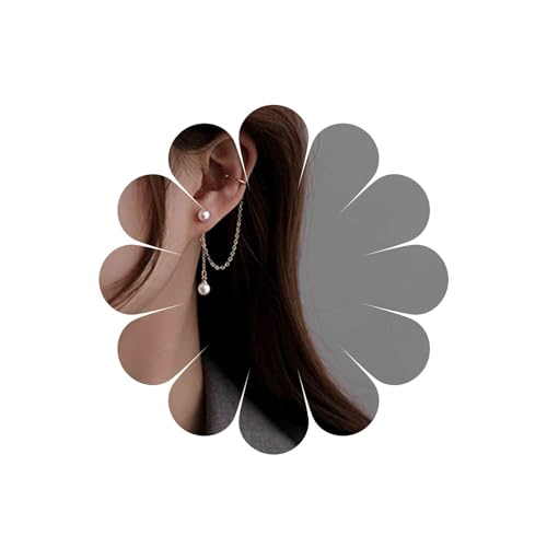 Allereya Vintage Pearl Cuff Chain Ohrringe Gold Chain Ear Cuffs Dangle Chain Knorpelohrringe Perlen Ohrstecker Knorpel Helix Ohrringe Helix to Lobe Kettenohrringe Schmuck für Frauen und Mädchen von Allereya
