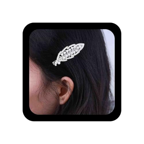 Allereya Vintage Perle Blatt Haarspange Barrette Blatt Haar Pin Barrette Perle Seite Clip Barrette Silber Perle Kopf Clip Kopfbedeckung Haarschmuck Für Frauen Und Mädchen (Perle) von Allereya