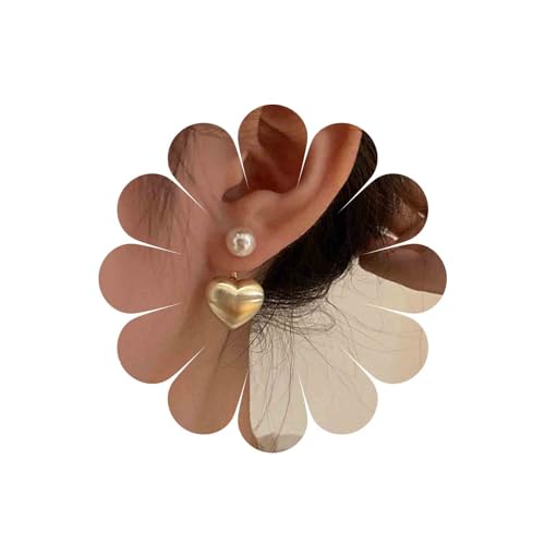 Allereya Vintage Perle Herz Ohr Jacke Ohrringe Liebe Herz Ohrstecker Ohrringe Gold Puffy Herz Ohrringe Perle Jacke Ohrringe Schmuck Für Frauen Und Mädchen (Gold) von Allereya